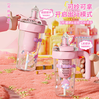Creative Sanrio double drink ice cup girls high value large capacity student handle convenient straw water cup to make tea