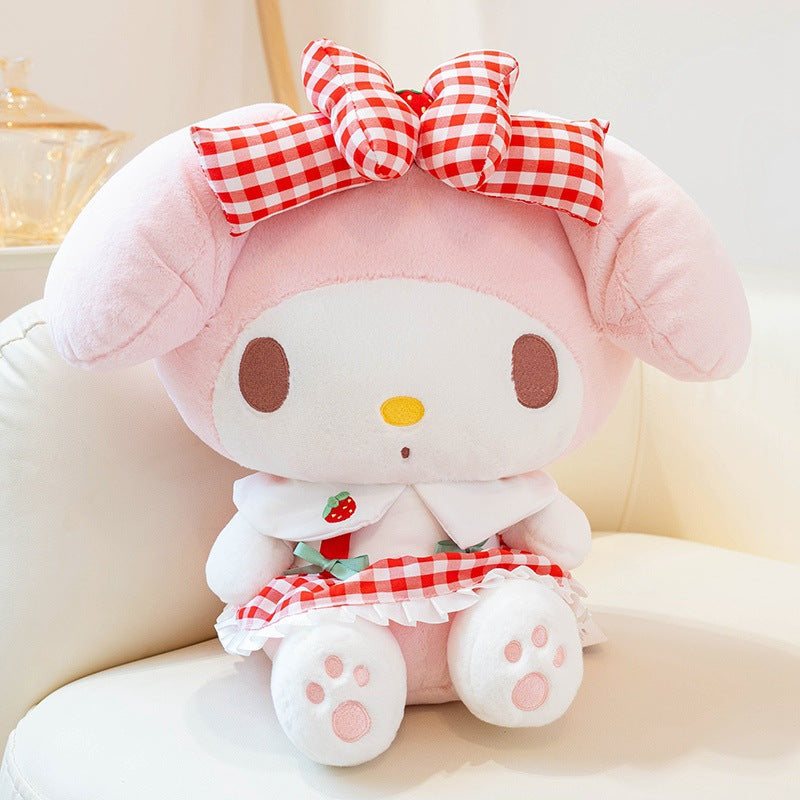 Sanrio Genuine Hello Kitty & My Melody Strawberry Plush Doll – Cute Sitting Toy Pendant Gift