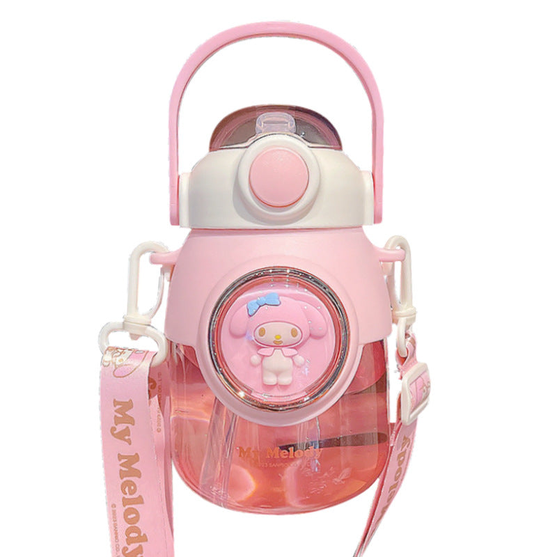 Space Capsule Girls Plastic Cup – Large Capacity Cartoon Straw Cup with Crossbody Strap