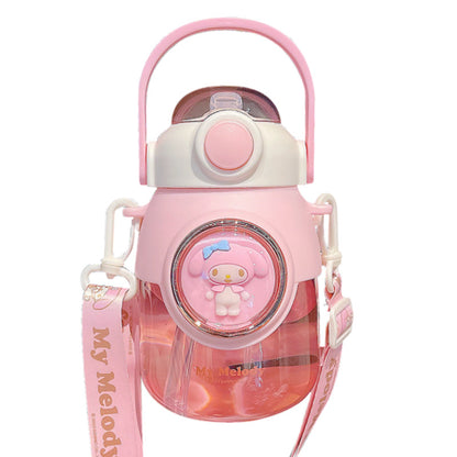 Space Capsule Girls Plastic Cup – Large Capacity Cartoon Straw Cup with Crossbody Strap