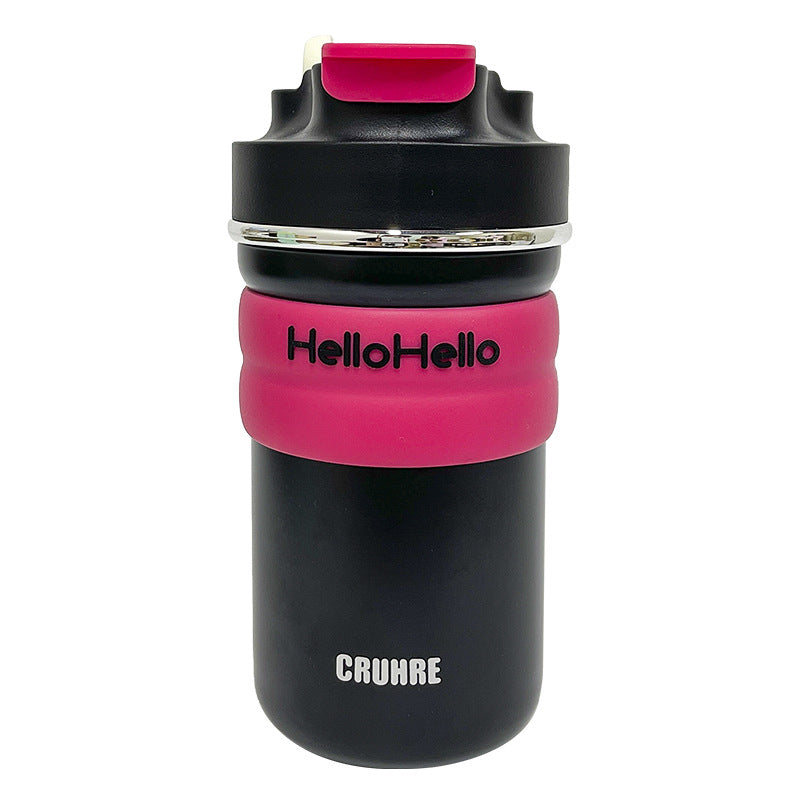 Minimalist Letter Thermos Mug – Contrasting Color Double-Drink Straw Cup for Student Sports