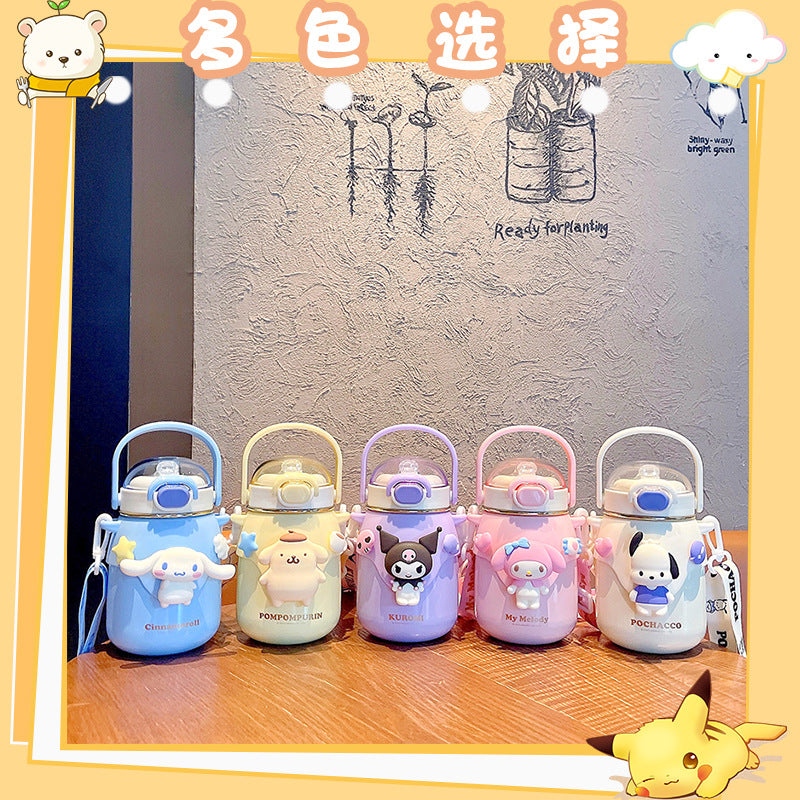 High-value Internet celebrity Sanrio co-branded water cup, adjustable strap cup, large capacity cute girl thermos cup 316