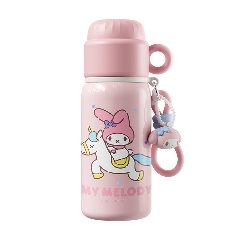 Sanrio Family Cartoon Thermos Cup – Silk-Screen Double-Drink Mug with Rope Strap, Portable