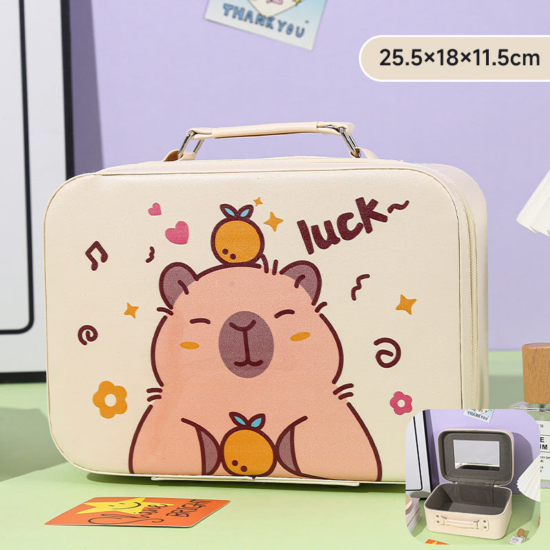Cartoon Kids Cute Cosmetic Bag Sanrio Travel Portable Large Capacity Mirror Cosmetic Case Cosmetic Storage Box