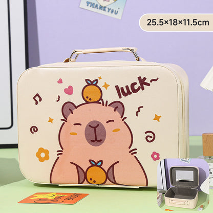 Cartoon Kids Cute Cosmetic Bag Sanrio Travel Portable Large Capacity Mirror Cosmetic Case Cosmetic Storage Box