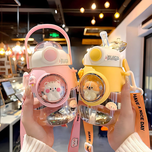 Space Capsule Straw Cup – Large Capacity Kids & Couple Water Bottle with Universal Strap