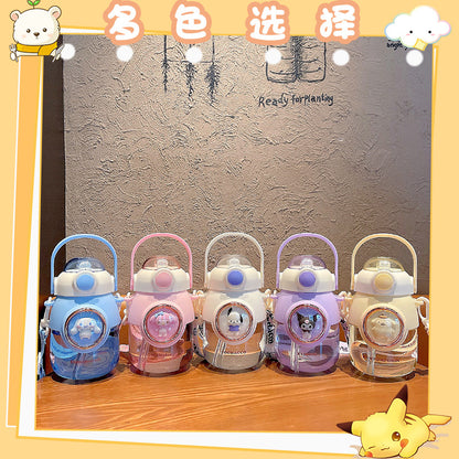 Space Capsule Girls Plastic Cup – Large Capacity Cartoon Straw Cup with Crossbody Strap