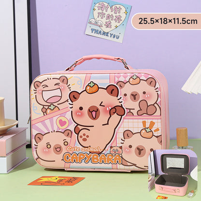 Cartoon Kids Cute Cosmetic Bag Sanrio Travel Portable Large Capacity Mirror Cosmetic Case Cosmetic Storage Box