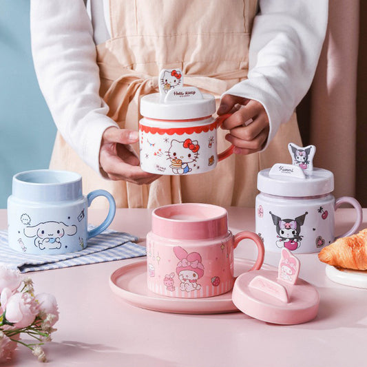 Sanrio Hello Kitty Phone Holder Cup – Cute Cartoon Kuromi Ceramic Mug with Lid & Handle