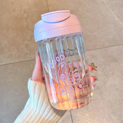 Cartoon student water cup girl summer Internet celebrity straw glass convenient office double drinking cup straw cup