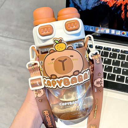 Kids Tritan Straw Cup – Large Capacity Double-Drink Girls Water Bottle with Strap & Pop Lid