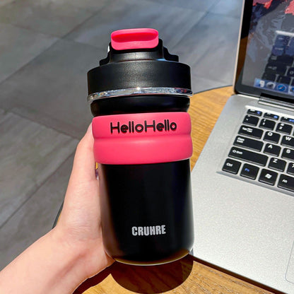 Minimalist Letter Thermos Mug – Contrasting Color Double-Drink Straw Cup for Student Sports