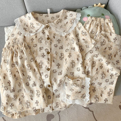 Crayon Shin-chan Pajama Set — Plus Size Lace Doll Collar Three-Piece Loungewear | Short Sleeve Top + Shorts + Long Pants Soft Cloud Cotton Sleepwear for Women & Men Spring Summer 2025