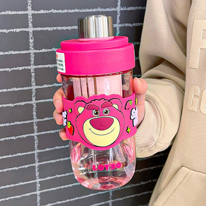 Sanrio Cartoon Plastic Water Cup with Straw – Trendy Fruit Tea Design, Large Capacity Sports Cup