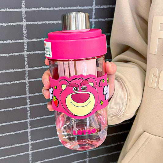 Sanrio Cartoon Plastic Water Cup with Straw – Trendy Fruit Tea Design, Large Capacity Sports Cup
