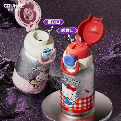 Cute pure titanium cup double drink children's thermos cup independent cup sleeve adjustable cup cord for easy carrying of water cups