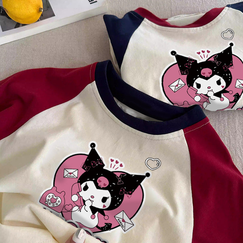 Pure Cotton Long Sleeve Cartoon Tee for Kids – Unisex Soft Crewneck Base Layer for Spring and Fall
