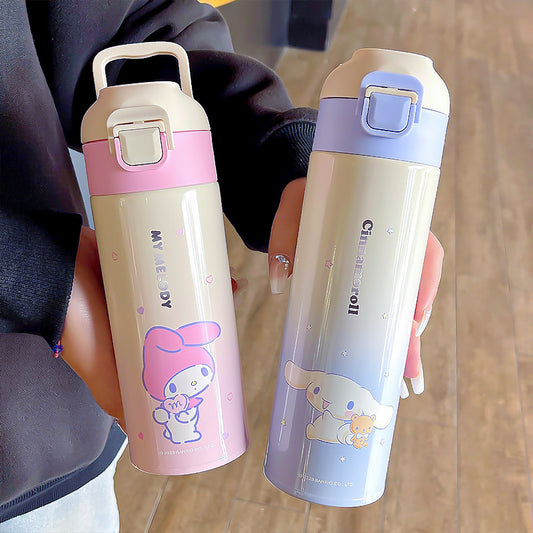 Kuromi gradient color convenient handle thermos cup convenient to carry silk screen design cup double drinking cup
