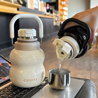 Minimalist Gourd-Shape Handle Cup – Double-Drink Tea Mug with Sturdy Carry Ring, Large Capacity