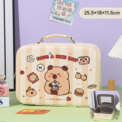 Cartoon Kids Cute Cosmetic Bag Sanrio Travel Portable Large Capacity Mirror Cosmetic Case Cosmetic Storage Box