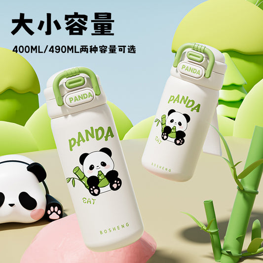 2025 New Panda Children's Thermos Mug 316 Stainless Steel Girls' High-Value Water Cup Double Drinking Cup Students