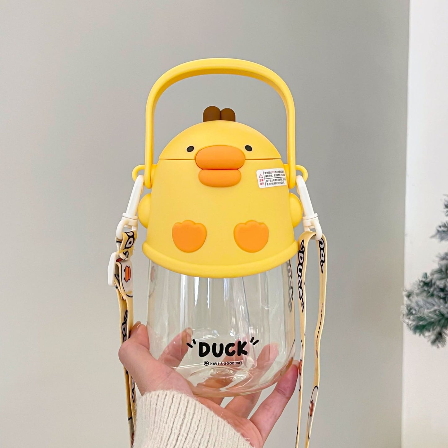 Cute Dudu Duck Plastic Cup – Silicone Spout Large Capacity Kids Water Cup with Handle