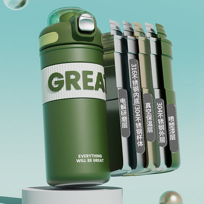 Minimalist Letter Thermos Cup – Large Capacity Student Sports Mug, Pop-Up Lid Direct Drink, Portable