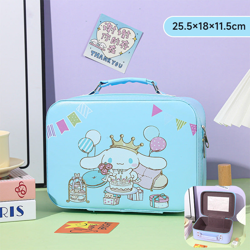 Cartoon Kids Cute Cosmetic Bag Sanrio Travel Portable Large Capacity Mirror Cosmetic Case Cosmetic Storage Box