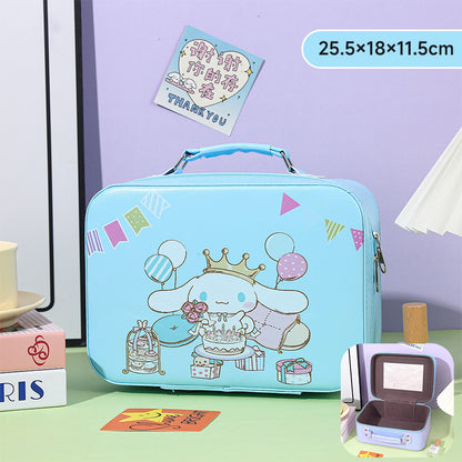 Cartoon Kids Cute Cosmetic Bag Sanrio Travel Portable Large Capacity Mirror Cosmetic Case Cosmetic Storage Box