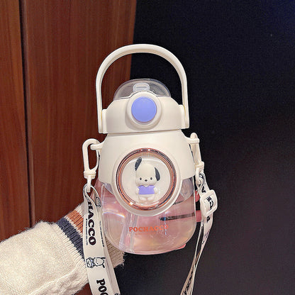 Space Capsule Girls Plastic Cup – Large Capacity Cartoon Straw Cup with Crossbody Strap