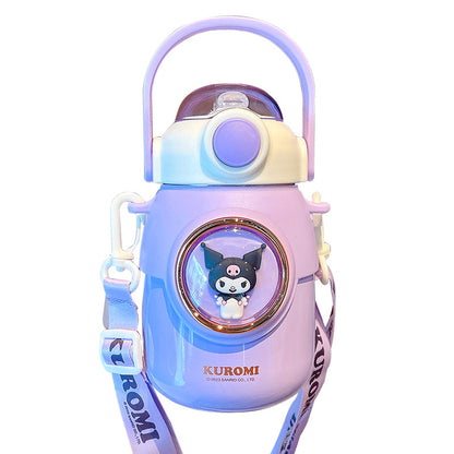 Sanrio genuine authorized thermos cup cute diagonal straw cup summer portable pot belly cup student gift box