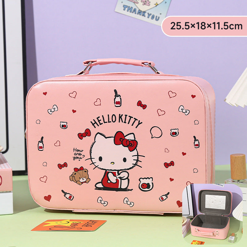 Cartoon Kids Cute Cosmetic Bag Sanrio Travel Portable Large Capacity Mirror Cosmetic Case Cosmetic Storage Box