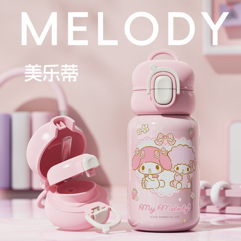 Sanrio Family Cartoon Thermos Cup 316 – Double-Drink Insulated Cup with Reinforced Carry Ring