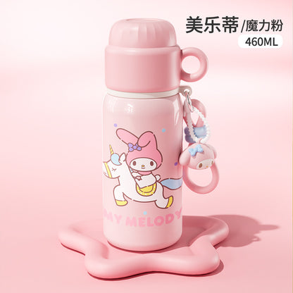 Sanrio Family Cartoon Thermos Cup – Silk-Screen Double-Drink Mug with Rope Strap, Portable