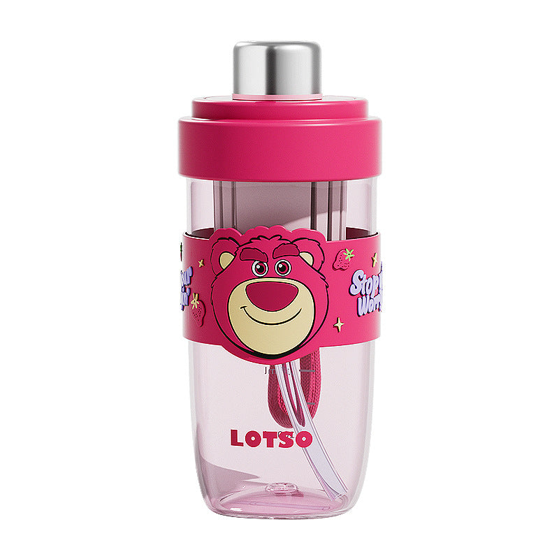 Sanrio Licensed Kids Plastic Cup – Flip Lid Straw with Tea Separator, Student Drinking Cup