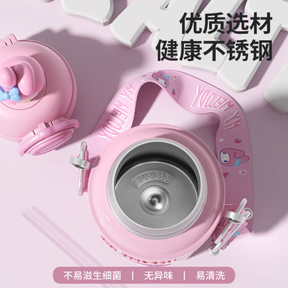 Sanrio Kids Stainless Steel Thermos Mug – Large Capacity Crossbody Girls Student Cup