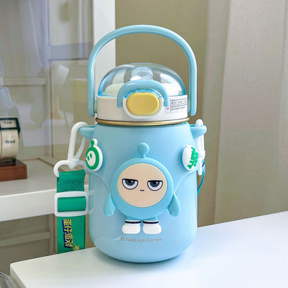 Egg Boy Party Insulated Thermos Mug – Large Capacity Kids Cartoon Straw Water Cup