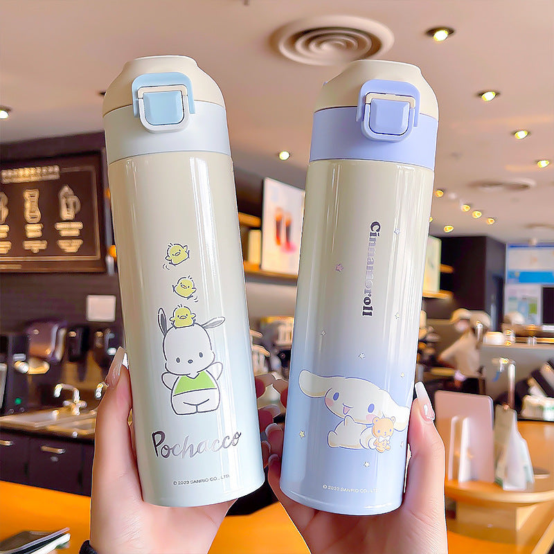 Kuromi gradient color convenient handle thermos cup convenient to carry silk screen design cup double drinking cup