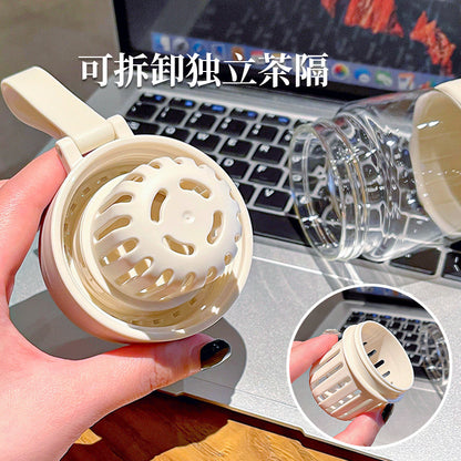 Minimalist Letter Tea Glass Cup – Silicone Lid with Tea Infuser, Waterproof Office Cup