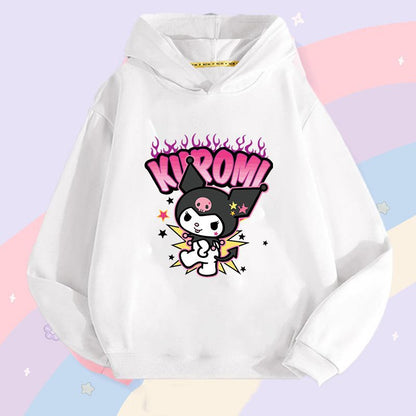 Sanrio Kuromi Girls Lightweight Hooded Sweatshirt Jacket - Kawaii Cartoon Long Sleeve Pullover for Kids (Spring Autumn)