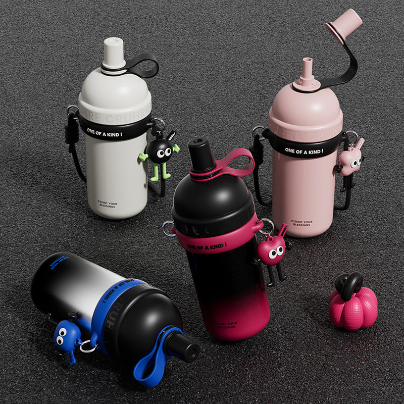Large capacity thermos mug straw outdoor portable sports thermos mug gradient simple drinking cup cloud drinking kettle
