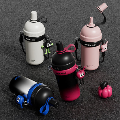 Large capacity thermos mug straw outdoor portable sports thermos mug gradient simple drinking cup cloud drinking kettle