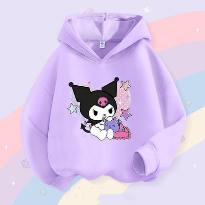 Sanrio Kuromi Girls Lightweight Hooded Sweatshirt Jacket - Kawaii Cartoon Long Sleeve Pullover for Kids (Spring Autumn)