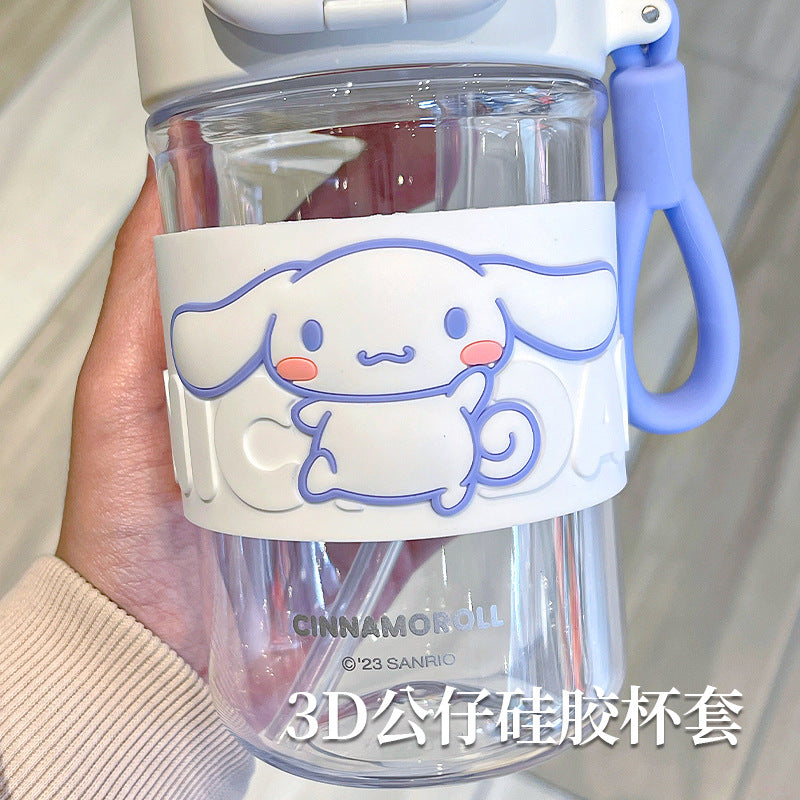 Sanrio Licensed Plastic Drinking Cup – Cute Cartoon Portable Double-Drink Straw Cup for Girls