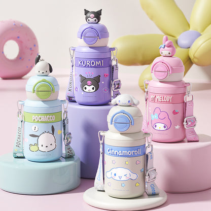 Sanrio Kids Stainless Steel Thermos Mug – Large Capacity Crossbody Girls Student Cup