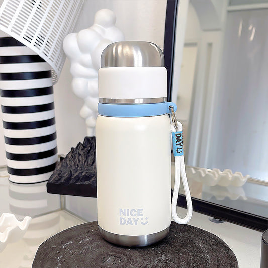 Custom Silk-Screen Thermos Cup 316 – Tea Infuser Design with Carry Ring, Engravable
