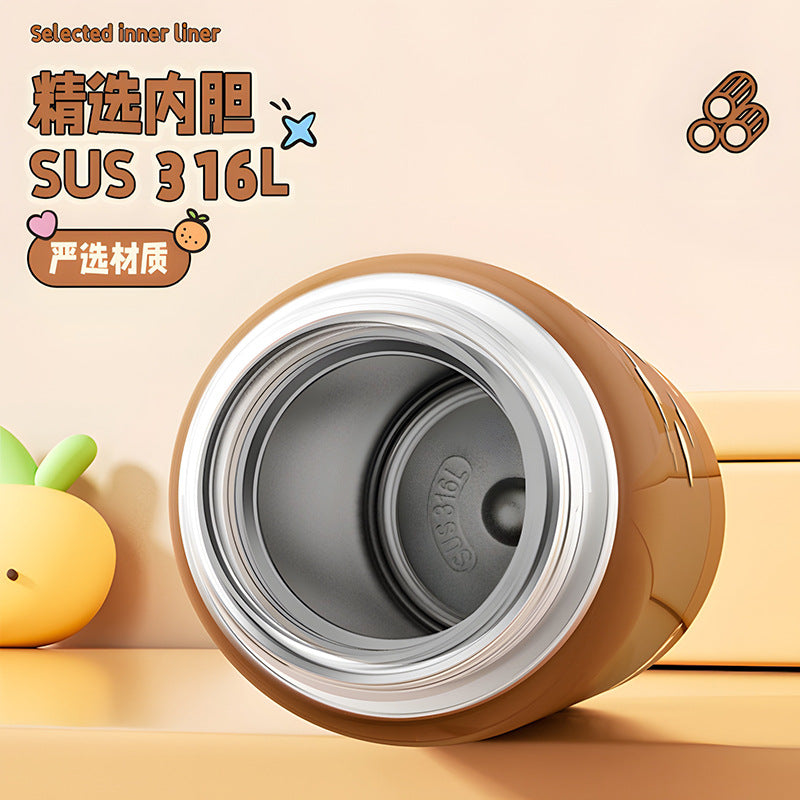 Capybara Kids Stainless Steel Thermos Cup 316 – Double-Drink Portable Cup with Carry Ring
