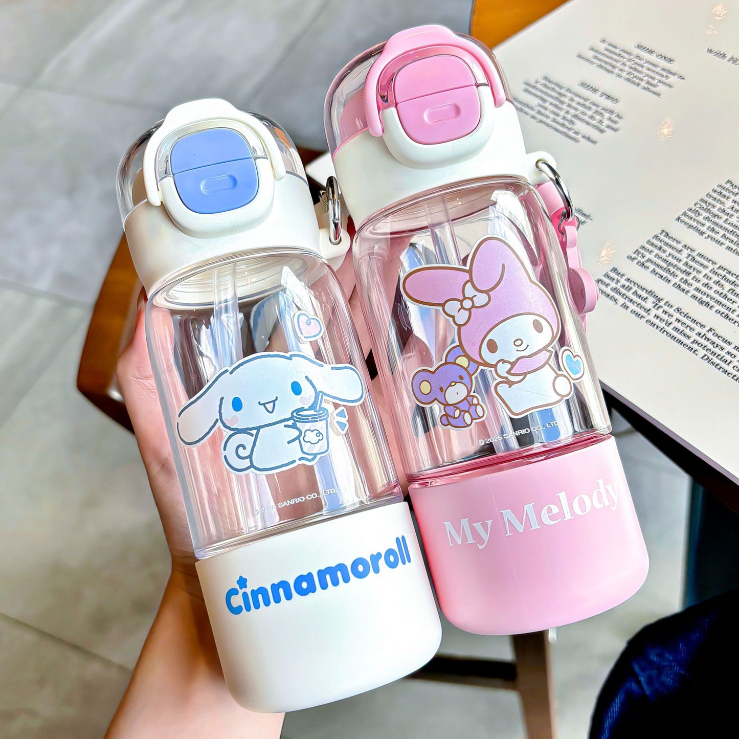 Sanrio Girls Tritan Straw Cup – Large Capacity Cute Cartoon Kids Handy Water Cup