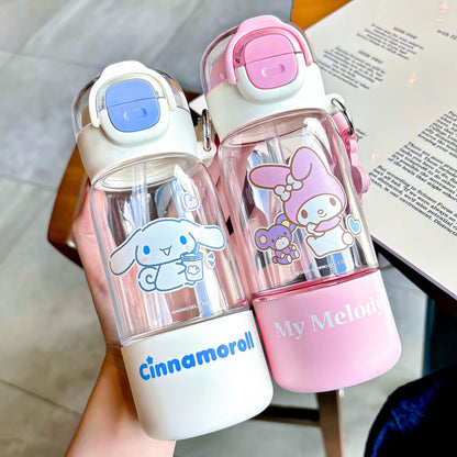 Sanrio Girls Tritan Straw Cup – Large Capacity Cute Cartoon Kids Handy Water Cup