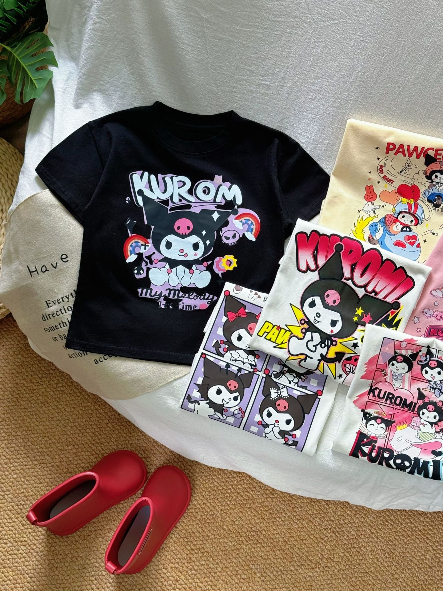 Sanrio Kuromi Girls Cartoon Print Cotton T-Shirt – Short Sleeve Top for Kids